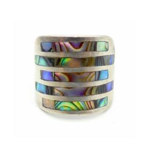 VINTAGE Sterling Silver Abalone Inlay Cigar Band Ring